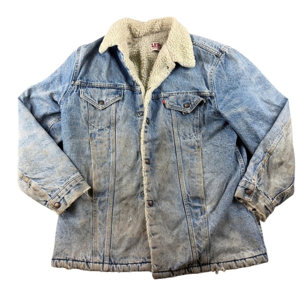 Vintage Levi's Type III Trucker Jacket Men 42L Blue Denim Sherpa Lined Western